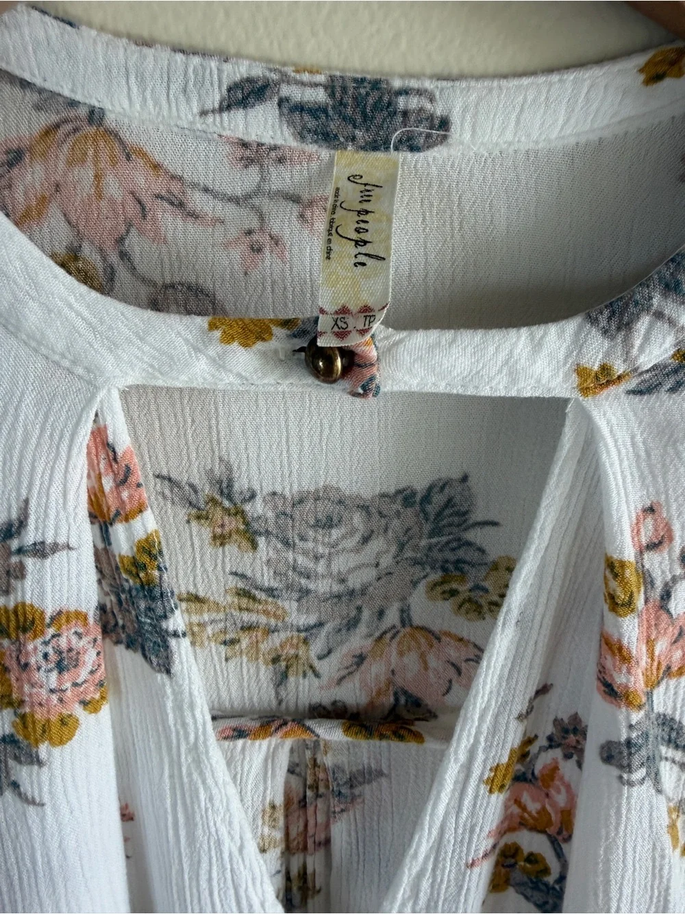 Free People Floral Swing Tunic Dress XS Boho Peasant Mini High Low Keyhole
